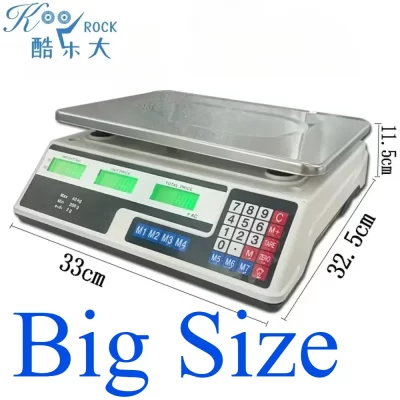 Balança comercial de mesa de pesagem e preços em inglês 110v 220v, mercearia de supermercado de 40kg e balança de frutas