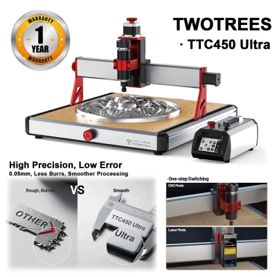 Twotrees ttc450 ultra cnc máquina 2-em-1 cortador de gravação a laser mesa de roteador para madeira pedra alumínio mdf papel 460x460x100mm