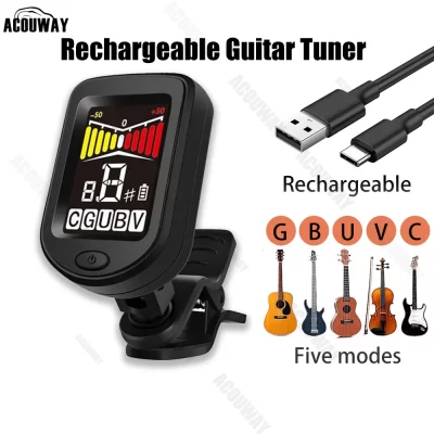 ACOUWAY Afinador de guitarra recarregável, sintonizador digital cromático com display LCD colorido, acessórios para instrumentos de cordas para guitarra, ukulele
