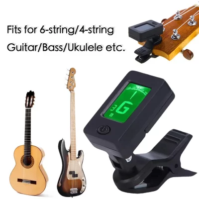 Afinador de Guitarra Profissional Clip-On 360 ° Sintonizador Digital Elétrico com Tela LCD Rotativa para Guitarra, Ukulele e Acessórios para Guitarra Elétrica