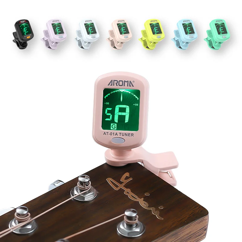Aroma AT-01A afinador de guitarra rotativo clip-on sintonizador display lcd para guitarra acústica cromática baixo ukulele peças de guitarra preta