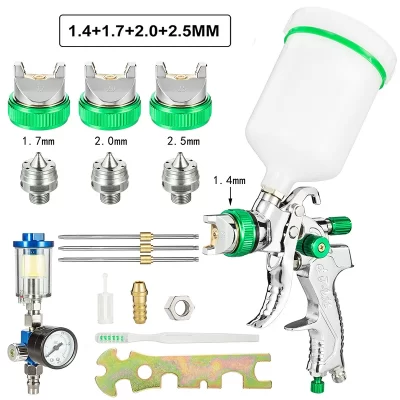 HVLP pistola profissional, bocal de aço, gravidade pistola de pulverização, pintura portátil do carro, DIY Kit, 1,4 milímetros, 1,7 milímetros, 2,0 milímetros, 2,5 milímetros