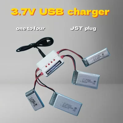 Aeronave controlada remotamente, drone, modelo de avião, bateria de lítio 3,7 V, carregador USB de um a quatro, cabo de carregamento JST