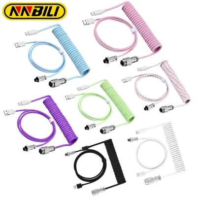 Nnbili novo teclado mecânico personalizado tipo c cabo enrolado usb teclado mecânico fio de mola desktop computador aviação connecto