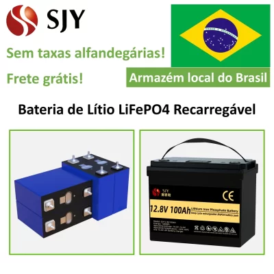 SJY LiFePO4 12V 100Ah Bateria de lítio recarregável e células LFP de 3,2V 100Ah 280Ah, sistema de energia DIY 12V 24V 48V Brasil