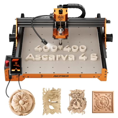 Máquina CNC ACMER 4 S 70W com Controle de 3 Eixos, Tela Sensível ao Toque LED, Botão de Parada de Emergência, Atualizável para Madeira, Plástico e Acrílico 400*400*80mm