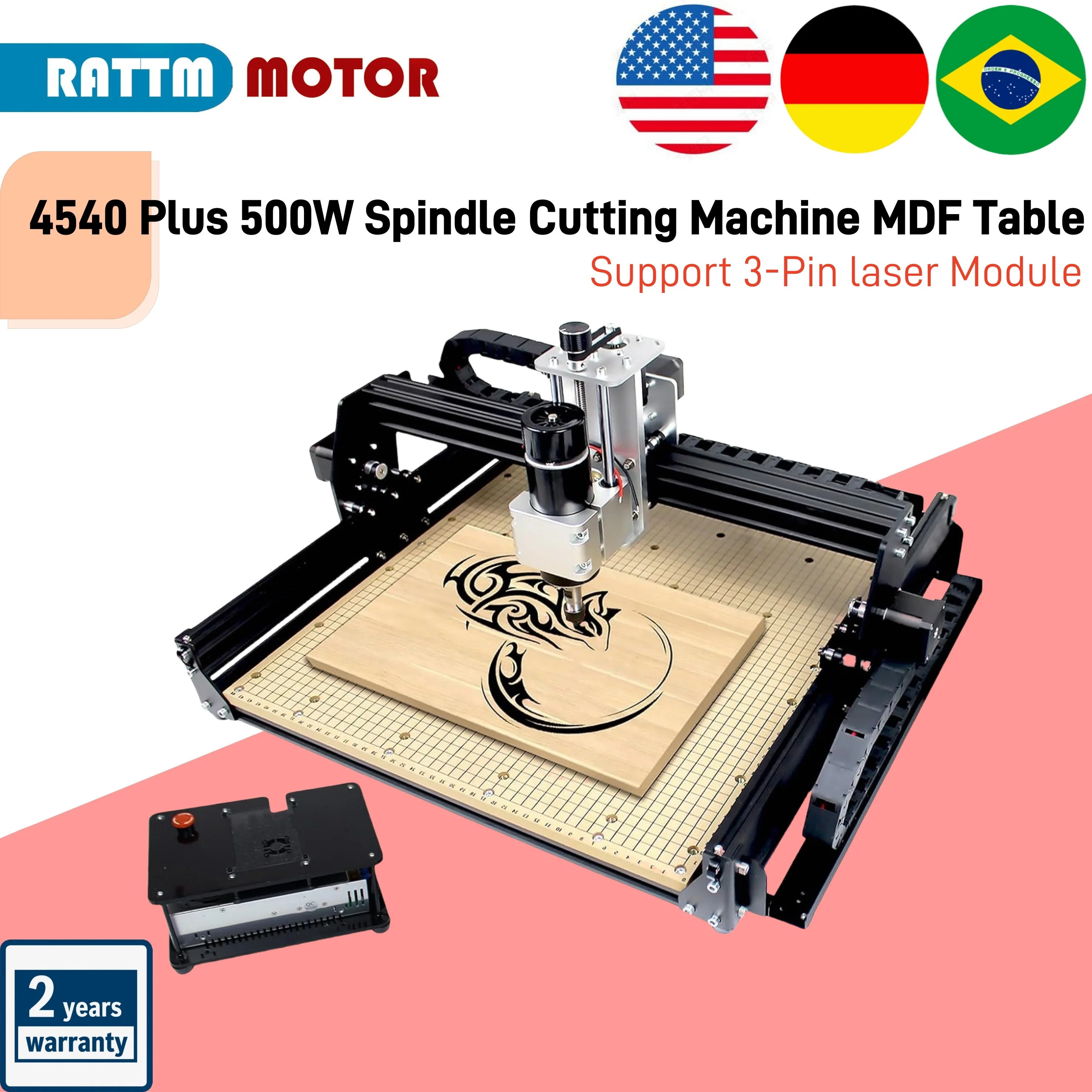 【EU/US/BR SHIP】CNC 4540 Plus 500W Máquina de corte de eixo MDF Mesa de trabalho Máquina de gravação de fresagem de metal 20W 40w Módulo laser