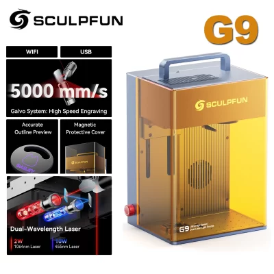 Sculpfun g9 máquina de gravação a laser dupla 2w infravermelho + 10w diodo azul grau industrial gravação a laser ultra alta velocidade