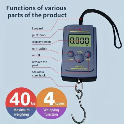 Balança Digital Portátil Multifuncional de 40kg para Pesca, Bagagem, Mala e Viagem com Gancho