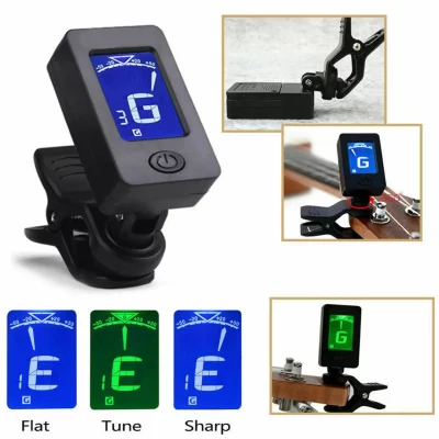 Afinador de Guitarra Profissional com Clip e Tela LCD Elétrico 360 ° Sintonizador digital rotativo para guitarra, ukulele, acessórios para guitarra elétrica