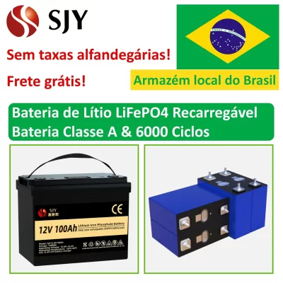 Baterias de lítio recarregáveis ​​LiFePO4 SJY Brasil, 12V 24V 100Ah 300Ah, novas células prismáticas LFP 3.2V 100Ah 280Ah, para sistemas de energia solar fotovoltaica e sistemas de potência