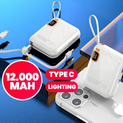 Carregador Portátil 12000mAh Design Ultra Compacto e Super Rápido Bateria de Longa Duração Ideal para Viagens