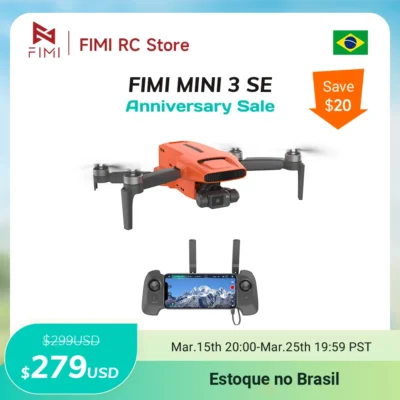 Drone dobrável ultraleve FIMI Mini 3 SE 249g, câmera 4K/30fps com gimbal de 3 eixos, transmissão de 9 km, rastreamento inteligente de 12 MP, GPS