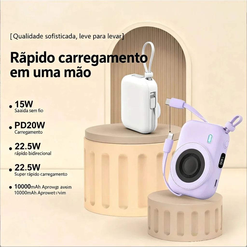 Powerbank Câmera Mini 15W Magnético Cabo Incorporado Portátil Inovador - Image 5