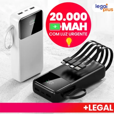 Power Bank 20000mAh: Carregamento Ultra-Rápido, Carregador Portátil, 4 Portas USB e Visor Digital