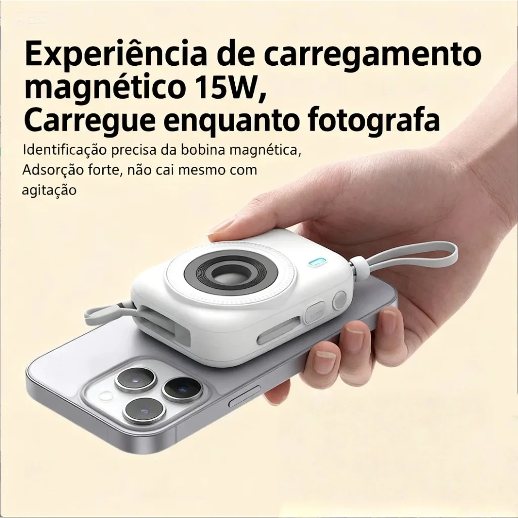 Powerbank Câmera Mini 15W Magnético Cabo Incorporado Portátil Inovador - Image 6