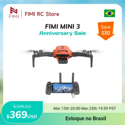 Drone de Fotografia Aérea 4K - FIMI Mini 3 (249g) com Gimbal de 3 Eixos, Vídeo de 9km, Modo Noturno com IA | Smart Follow, CE & C0