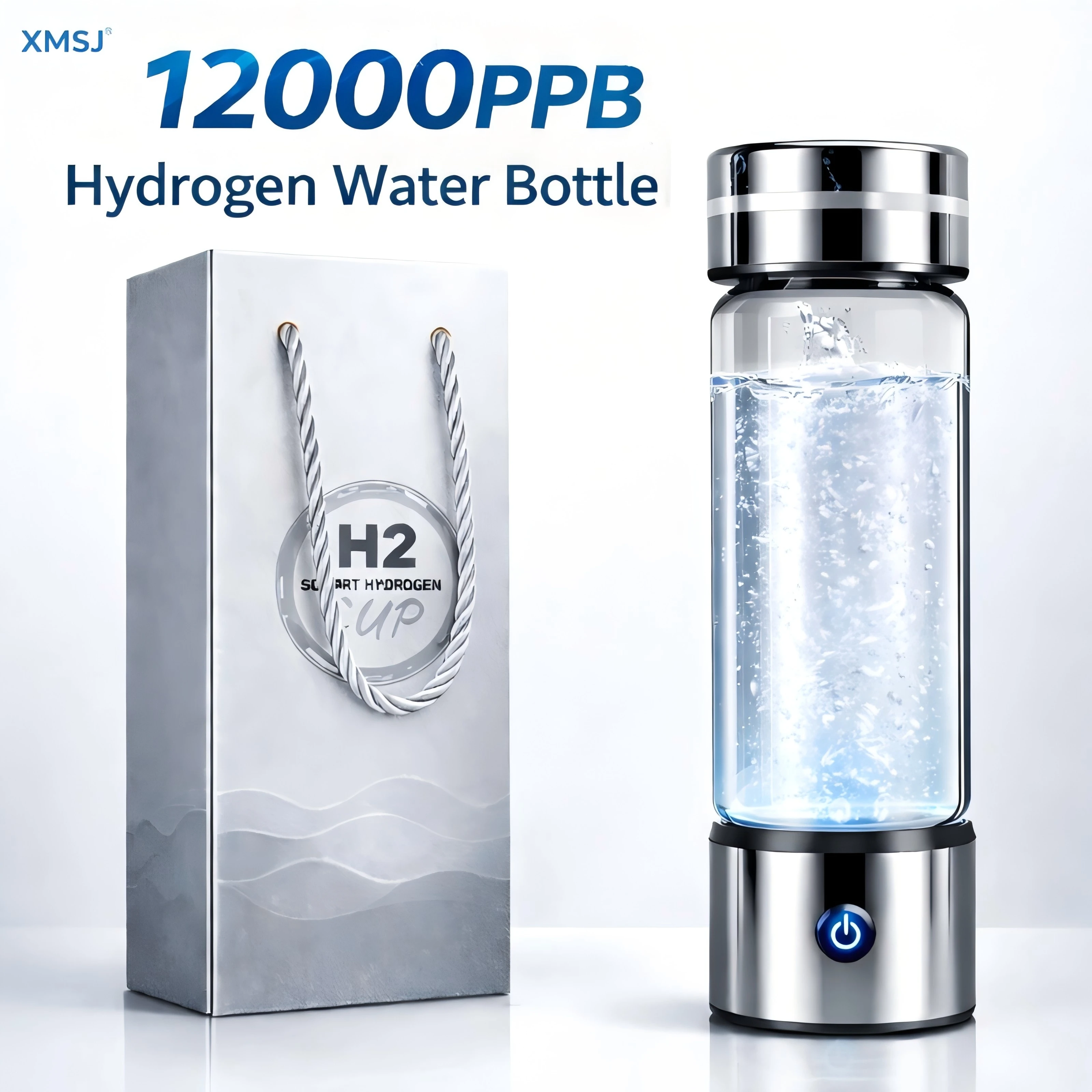 Garrafa Portátil de Água Hidrogenada 12000PPB Gerador de Água Rica em Hidrogênio Recarregável SPE PEM Copo de Água Hidrogenada USB para Viagem