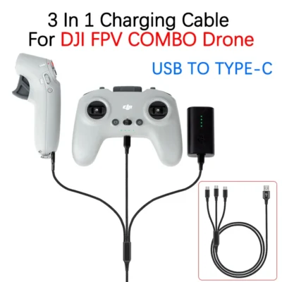 Para dji fpv combo drone controle remoto óculos voadores controlador de movimento da bateria 3 em 1 cabo de carga usb para tipo-c linha acessório