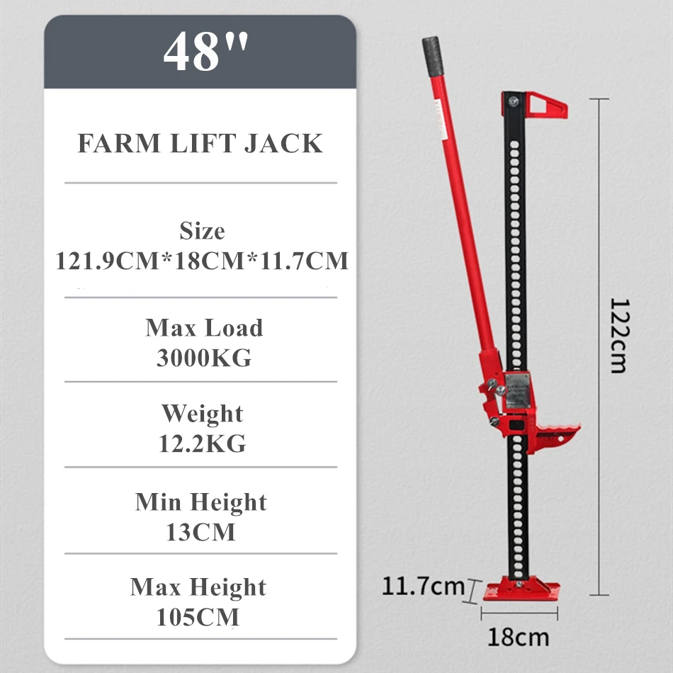 1 pacote de aço de 3 toneladas hi lift jack capacidade de carga 33 "48" farm lift jack para suv offraod resgate vermelho todo elenco jack universal - Image 8