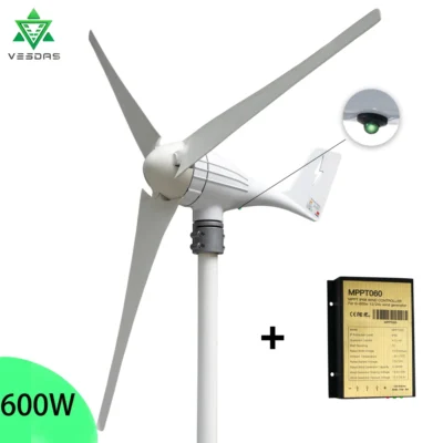 Kit de gerador de energia eólica de eixo horizontal, envio da espanha, 12v, 24v, ac 600w, ventilador doméstico, com luz de led, controlador mppt grátis