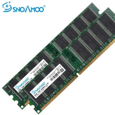 SNOAMOO Computador Desktop RAMs usados DDR 333MHz 1GB PC-2700U DDR1 400MHz DIMM Não-ECC 184Pin Memória Lifetime Warr