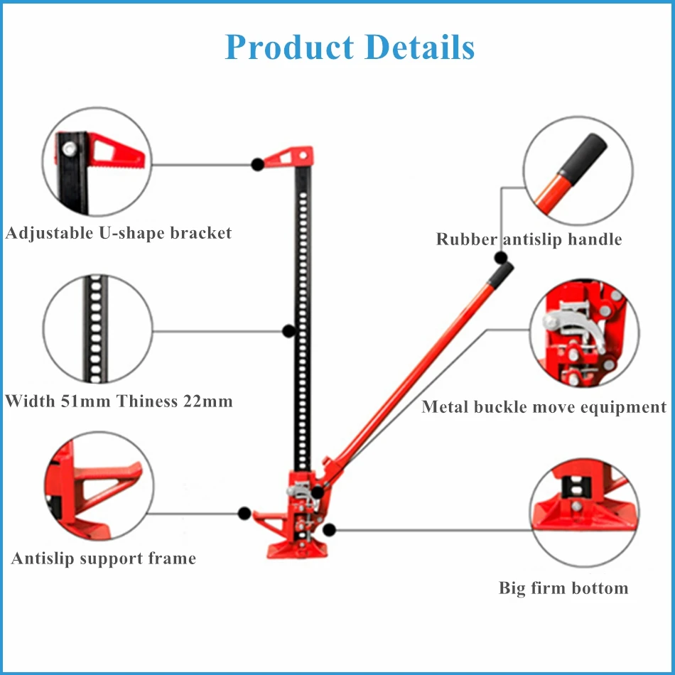 1 pacote de aço de 3 toneladas hi lift jack capacidade de carga 33 "48" farm lift jack para suv offraod resgate vermelho todo elenco jack universal - Image 2