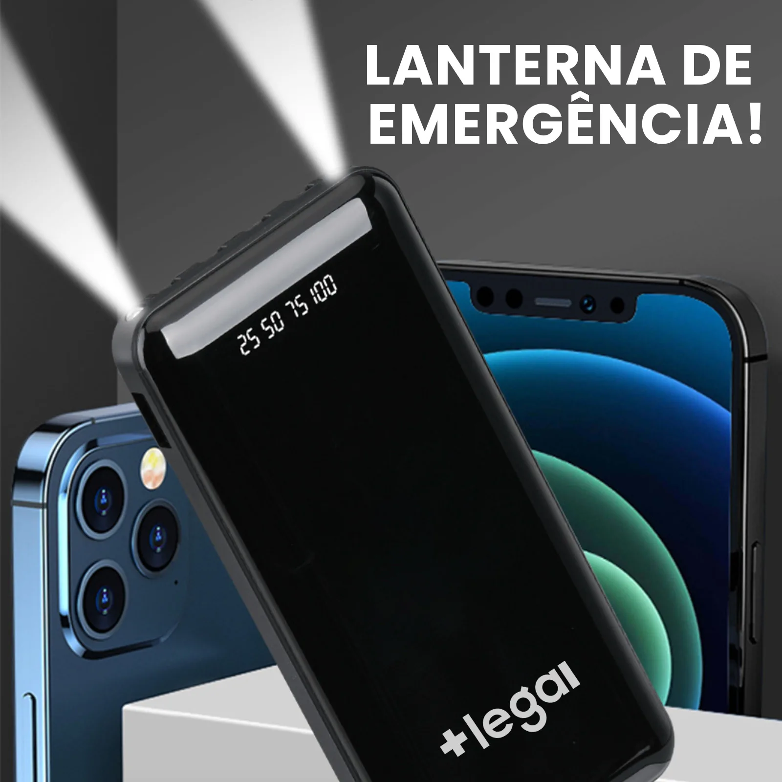 Power Bank 20000mAh com Lanterna Portátil Design Favos de Mel Bateria Externa Alta - Image 4
