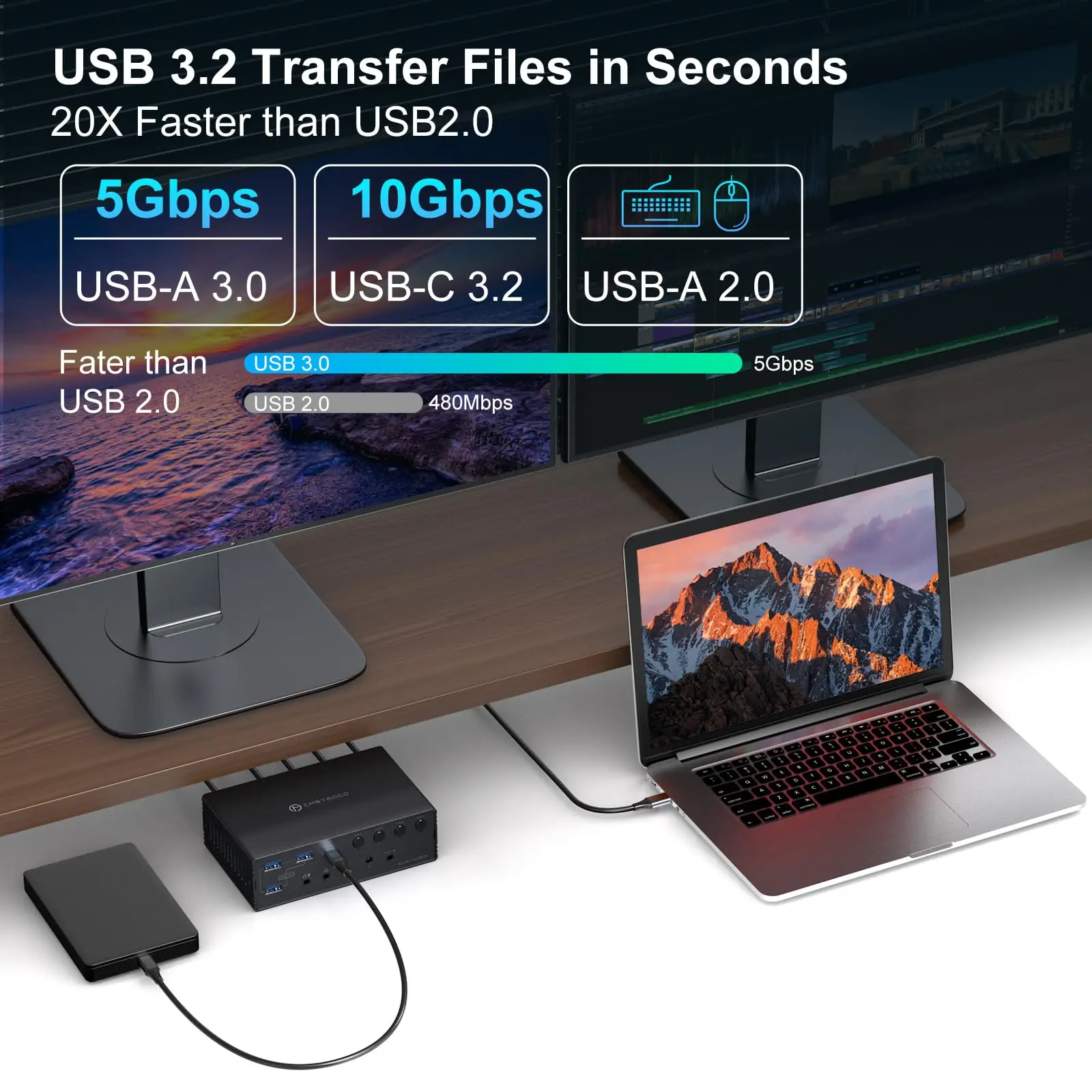 Nova estação de acoplamento displaylink usb c, 4k @ 60hz hdmi kvm switch 4/3/2 pc 4 monitores para windows & mac m1/m2/m3/m4 dock thunderbolt - Image 10
