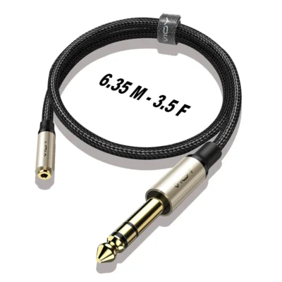 Adaptador de fone de ouvido 6.35 a 3.5, 6.35mm trs macho para 3.5mm fêmea, cabo de extensão de áudio estéreo para amplificador, guitarra, misturador, alto-falante, etc.