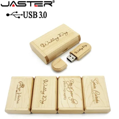 Pen drive USB 3.0 de alta velocidade JASTER, em madeira de maple, com caixa, 4GB 16GB 32GB 64GB, presente com logotipo personalizado gratuito.