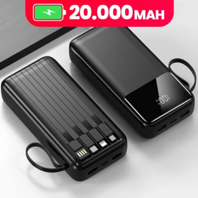 Power Bank 20000mAh Carregador Portátil com 4 Portas USB, Display Digital e Carregamento Rápido para Celular e Tablet