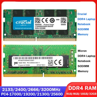 Memória RAM Crucial Micron DDR4 8GB 4GB 32GB 16GB 3200MHz 2133 2400 2666MHz Memória para laptop PC4-21300 19200 Notebook SODIMM RAMs