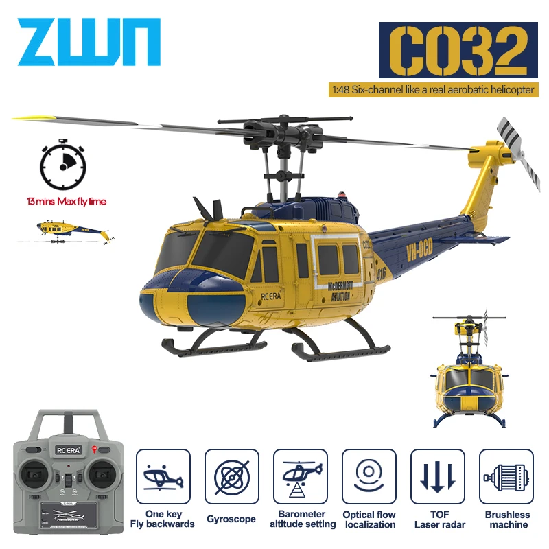 C032 RC Helicóptero 2.4G 6-Aixs Giroscópio 6CH Altitude Hold Fluxo Óptico Brushless Controle Remoto Helicóptero Brinquedos Para Criança Adulto