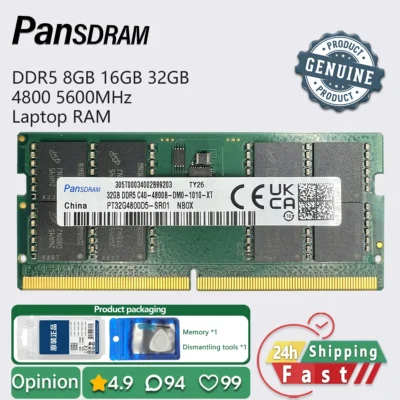 Memória RAM para laptop Pansdram DDR5 8GB 16GB 32GB 4800 5600 PC5 38400 44800