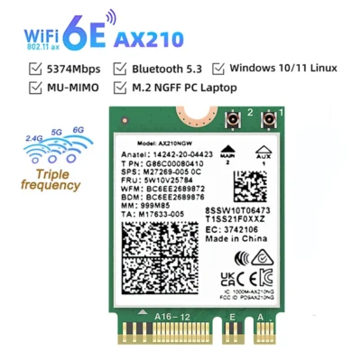 Wifi 6e ax210 bluetooth 5.3 m.2 cartão sem fio para intel ax210ngw 2.4ghz 5ghz 6ghz 5374mbps 802.11ax para computador portátil win 10 11