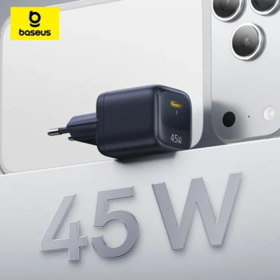 Carregador Baseus 45W GaN para iPhone 17 16 15 Pro Max Samsung Galaxy Carregador Rápido USB C Portátil PD