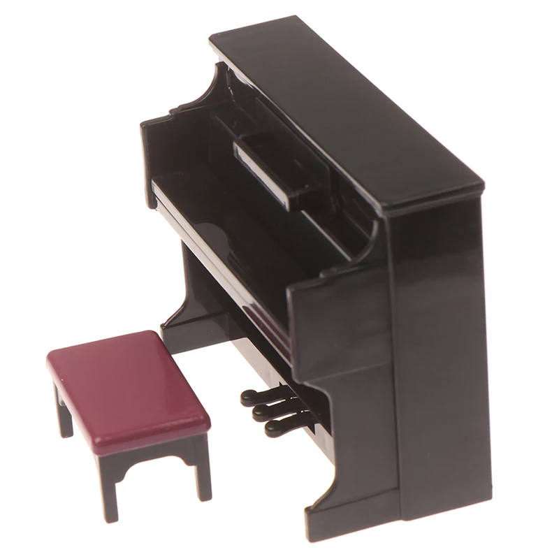 1/12 casa de bonecas em miniatura acessórios mini piano de cauda de madeira com fezes simulação instrumento musical modelo brinquedo casa de boneca decoração - Image 5