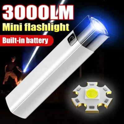 Lanterna LED Mini de Alta Potência com 3 Modos de Iluminação, Lâmpada Recarregável USB, Lanterna Pequena Brilhante para Acampamento ao Ar Livre