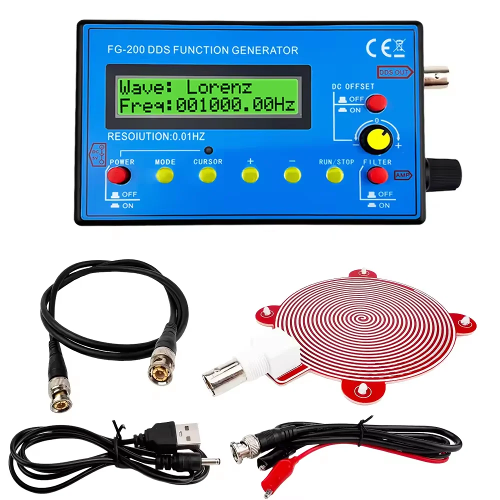 Gerador de Sinal DDS FG-200/100 com Contador de Frequência 0.01Hz - 500KHz, Módulo de Fonte de Sinal com Formas de Onda Senoidal, Quadrada e Dente de Serra
