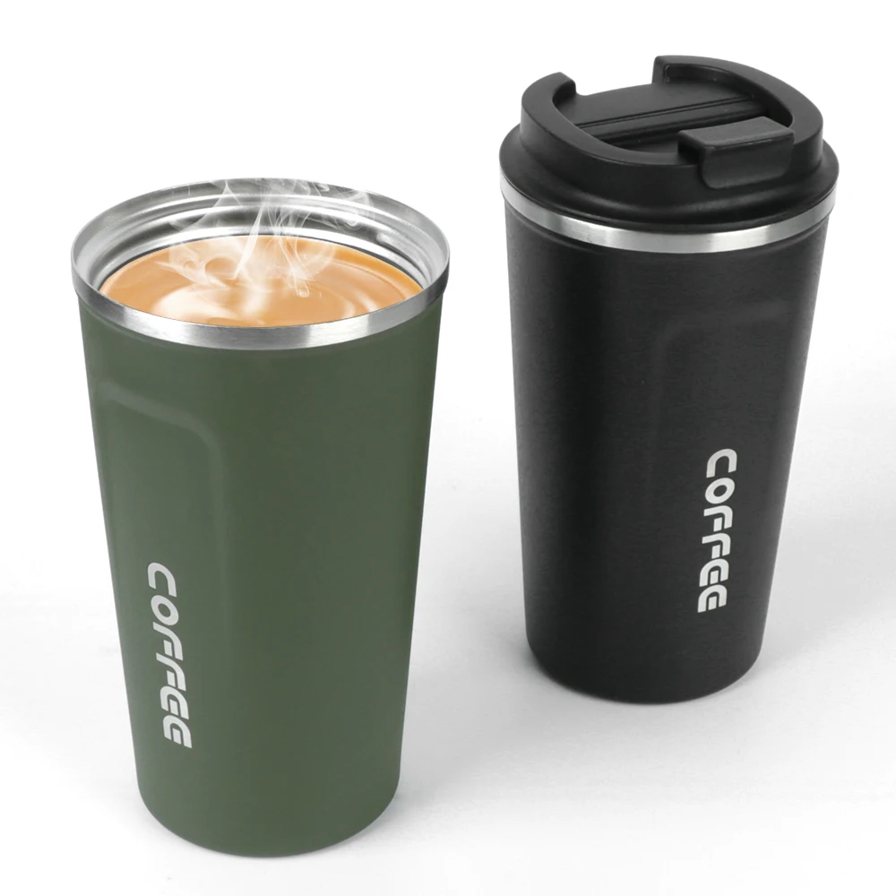 Caneca térmica para café, caneca térmica para carro, 380/510ml, à prova de vazamento, copo térmico de viagem para chá, água, café, aço inoxidável duplo