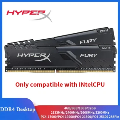 Memória HyperX Fury Desktop RAM DDR4 8GB 16GB 3200MHz 2400MHz 2666MHz 288 Pinos Memória para Desktop Compatível apenas com CPU Intel