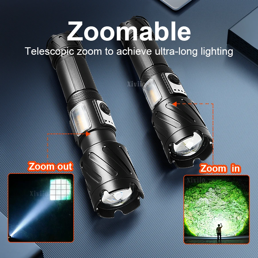 Lanterna LED XHP360 de Super Alta Potência Recarregável, Lanterna Tática de Longo Alcance 3 KM, Lanterna para Camping - Image 2