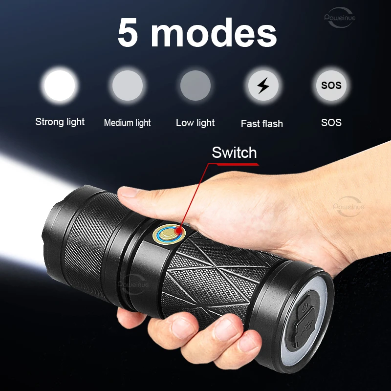 Lanterna poderosa de 100w com luz cob, lanternas led de alta potência, 7500mah, zoom poderoso, 3000m, lanterna tática, lâmpada de mão - Image 4