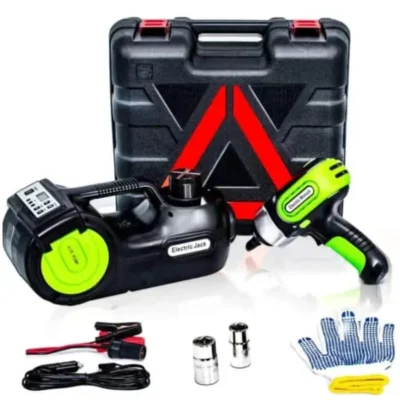 Kit de cric para carro elétrico, 5 toneladas, 12v, 3 em 1, cric hidráulico elétrico com chave de impacto e bomba infladora, led, ferramenta de elevação portátil