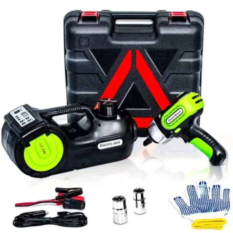 Kit de cric para carro elétrico, 5 toneladas, 12v, 3 em 1, cric hidráulico elétrico com chave de impacto e bomba infladora, led, ferramenta de elevação portátil