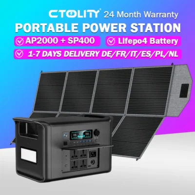 Estação de energia portátil, 2400w, 400w, painel solar, gerador solar, 2048wh, bateria lifepo4, 110-220v ac, estação de carregamento de energia