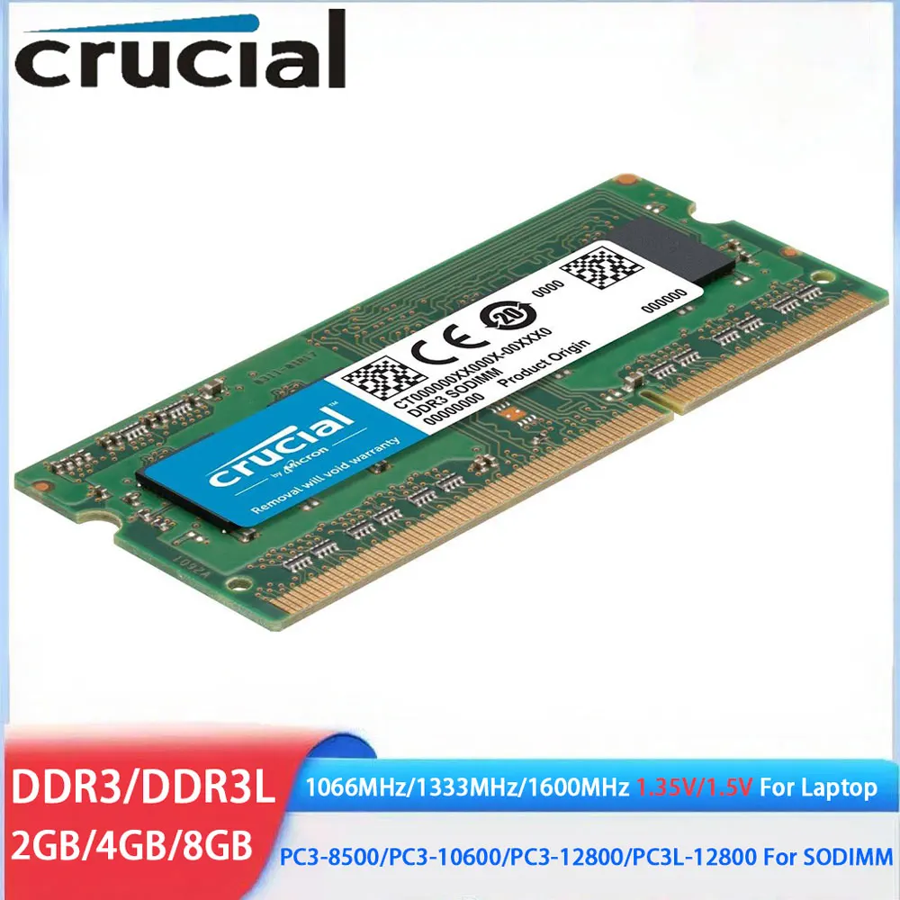 Crucial ddr3 ddr3l ram 8gb 4gb 2gb 1066mhz 1333mhz 1600mhz PC3-12800 10600 204 pinos 1.35v 1.5v portátil memória sodimm para notebook