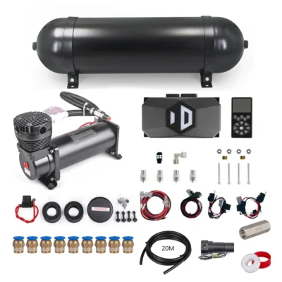 Kit universal de suspensão a ar, sistema de gerenciamento de ar, tanque de ar de 3 galões, medidor de pressão 3/5 e bomba de compressor de 200psi, preto