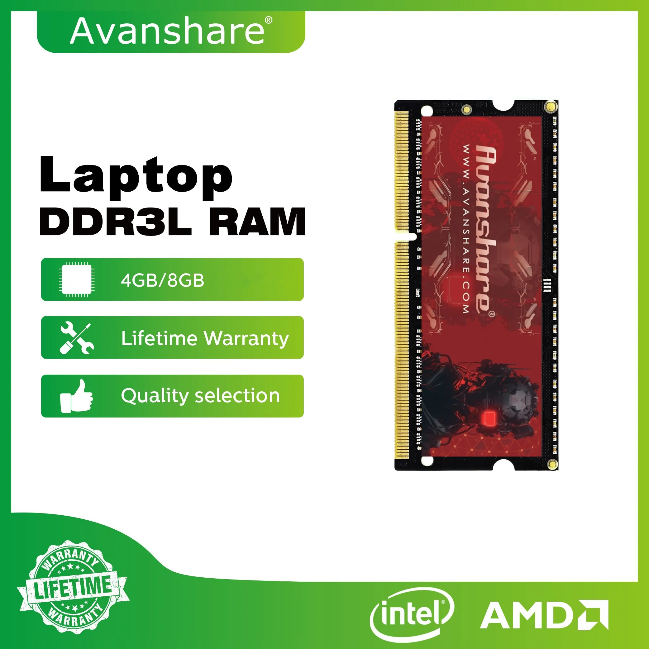 10 peças memória ram avanshare ddr3l ddr3 8gb 4gb ddr3 1600mhz 1333mhz SO-DIMM rams memoria 1.5v 1.35v para computador portátil notebook - Image 2